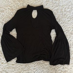 Haute Hippie Keyhole Bell Sleeve Mock Neck Top